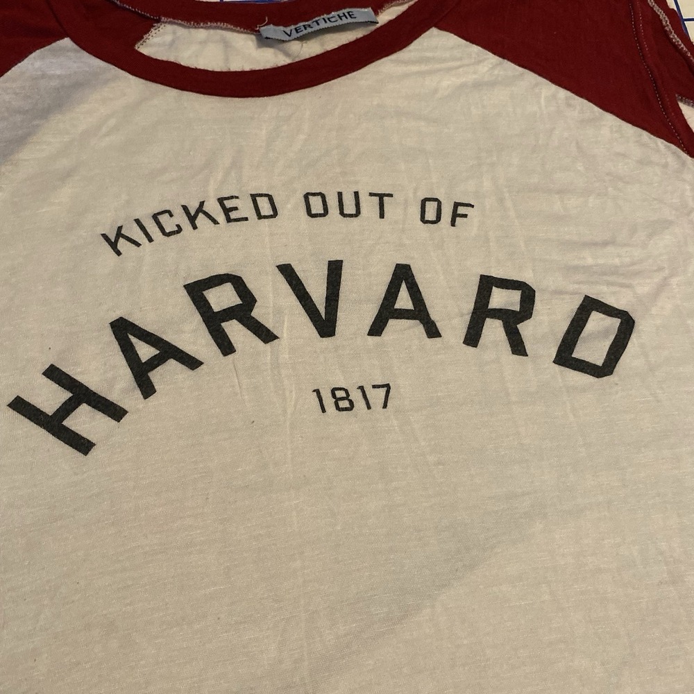 Kicked Out Of Harvard University Cream Cropped T-Shirt Sz Lrg Grunge Emo Juniors